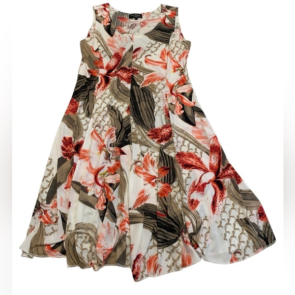 Red Coral Floral Print Sleeveless Dress - Size L - Picture 1 of 5